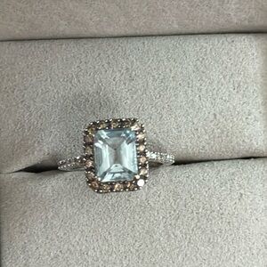 Aqua marine and Champaign color 14k gold ring size 6 1/5